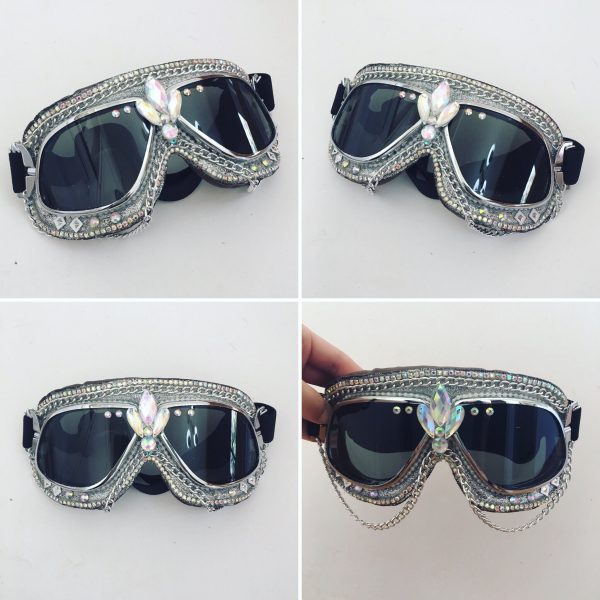 Sparkle silver burning man goggles Online now