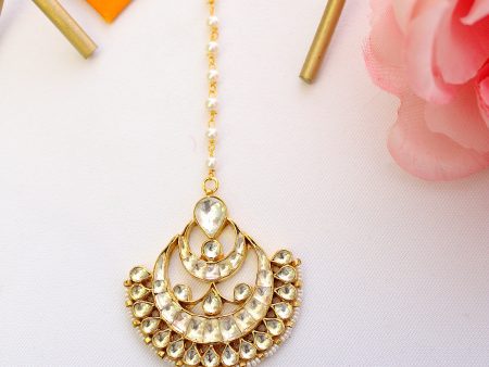 Gold plated fan shaped polki kundan chandbali tika Discount