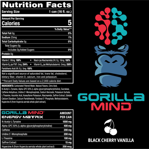 Gorilla Mind RTD Energy Drink - Black Cherry Vanilla (1 Can) on Sale