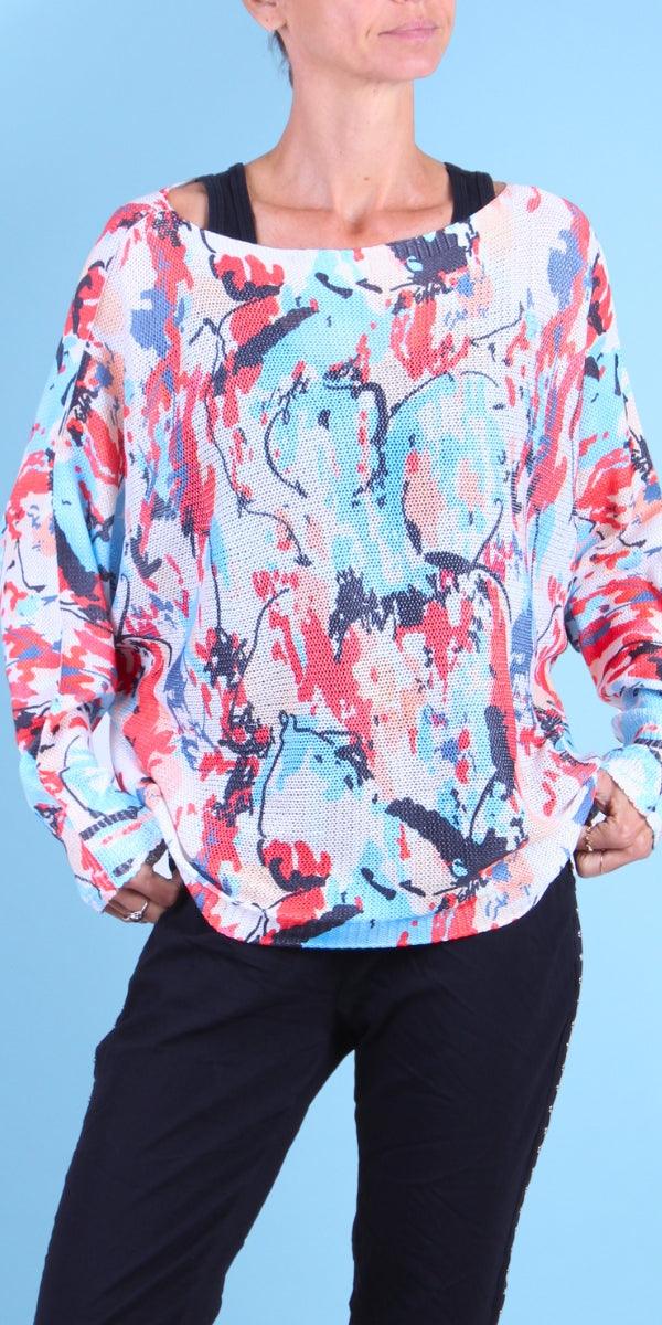 Daria Batwing Sweater with Paint Splash Print Online Sale