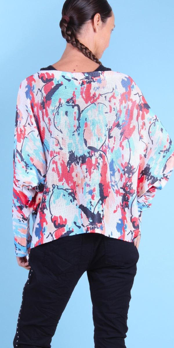 Daria Batwing Sweater with Paint Splash Print Online Sale