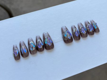 10 pcs coffin hand painted fairy press on nail with Flash Diamond Crystal rhinestones Cheap