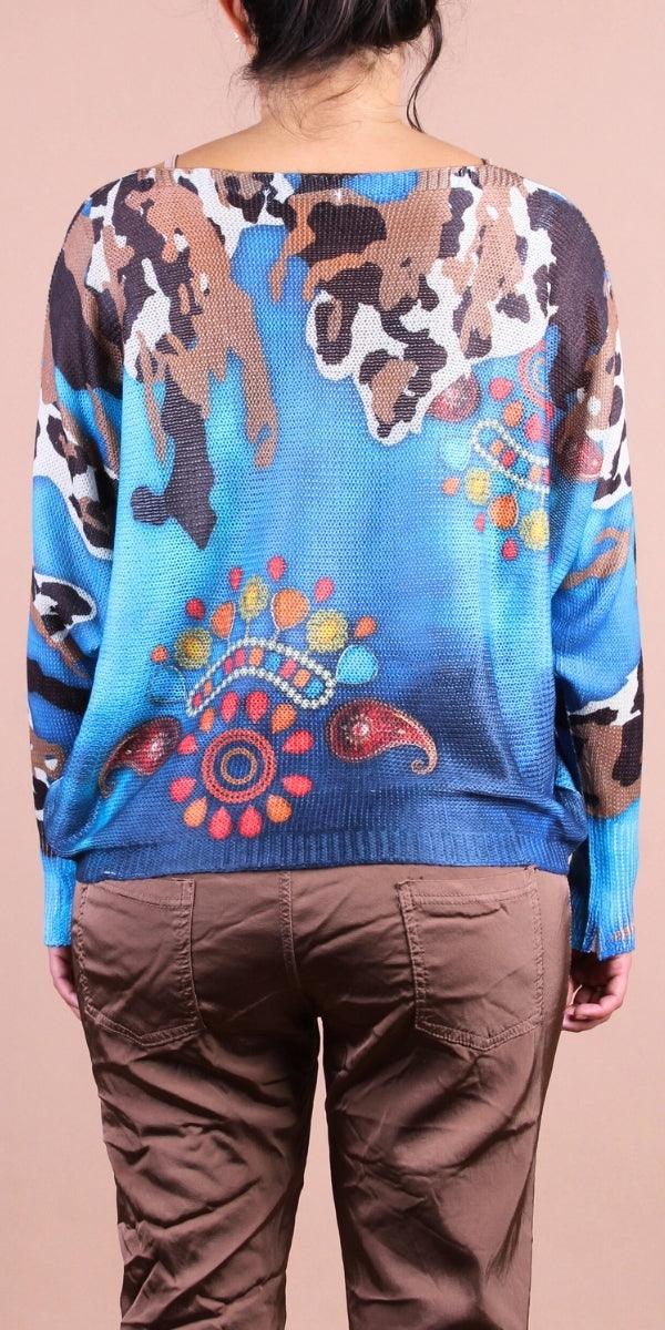 Daria Batwing Sweater with Cheetah Folk Print For Discount