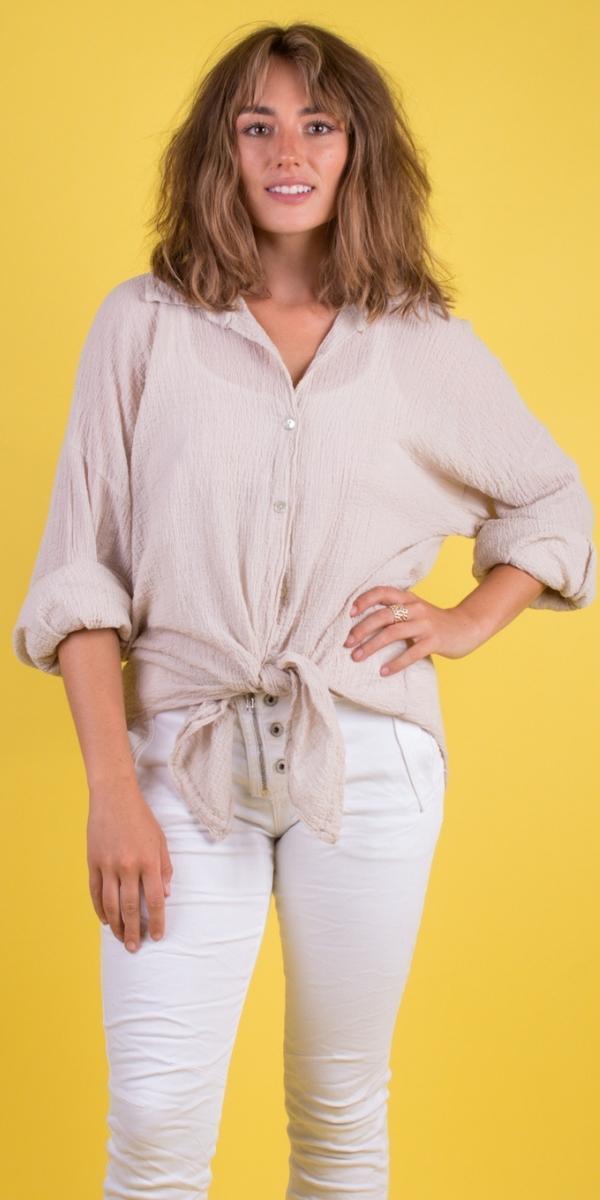 Button-Down Waffle Cotton Top Hot on Sale