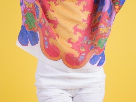 Emy Batwing Sweater with Royal Print Online Hot Sale