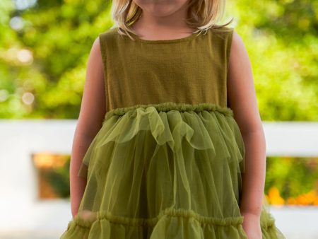 Olivetta Olive Green Tulle Dress on Sale