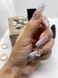 10 pcs luxury Gradient light blue coffin fake press on nail customized nail flash diamond cross Rhinestones on Sale