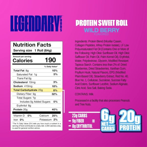 Legendary Foods Protein Sweet Roll - Wild Berry Flavor Online Hot Sale