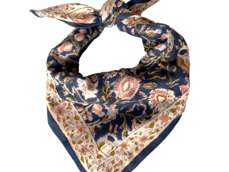 Scarf with indian flowers print MIRAJ KID: Indigo   KID For Sale