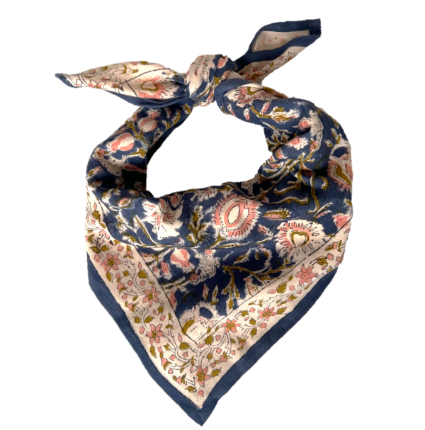 Scarf with indian flowers print MIRAJ KID: Indigo   KID For Sale