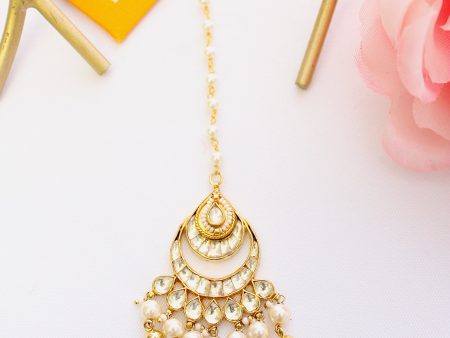 Gold plated drop polki kundan maang tika For Discount