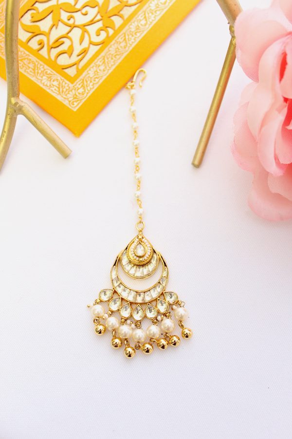 Gold plated drop polki kundan maang tika For Discount