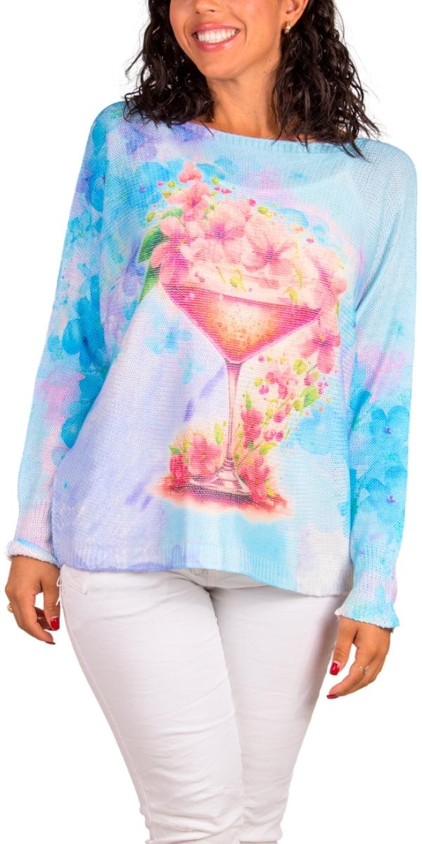 Daria Batwing Sweater with Martini Print Sale