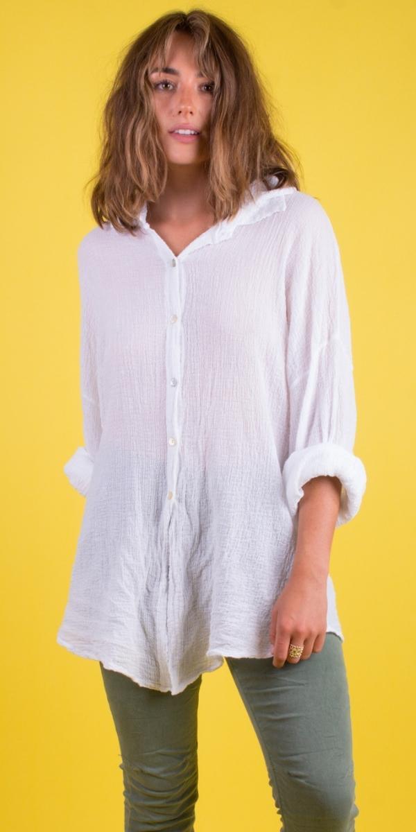 Button-Down Waffle Cotton Top Hot on Sale