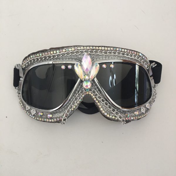 Sparkle silver burning man goggles Online now