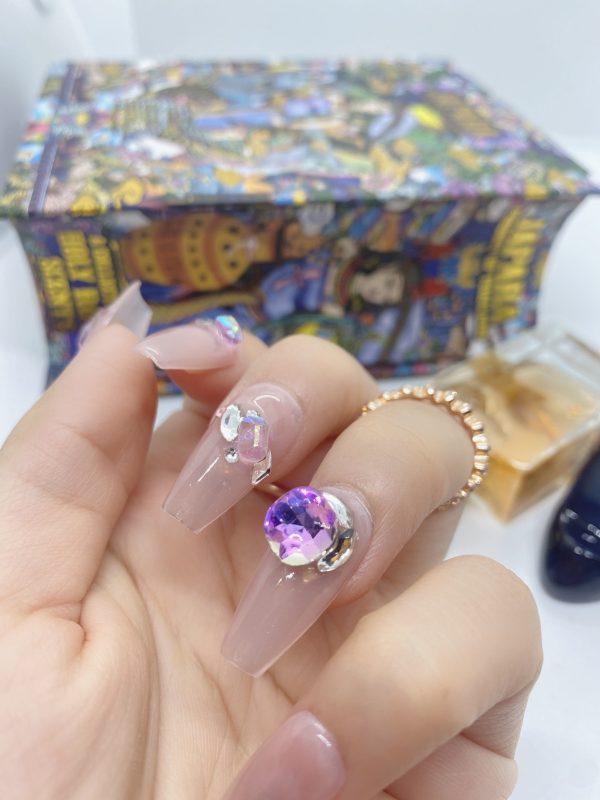 Lavender crystal Rhinestones Press on Nails Supply