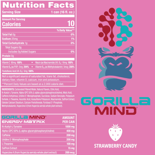 Gorilla Mind RTD Energy Drink - Strawberry Candy (1 Can) Discount