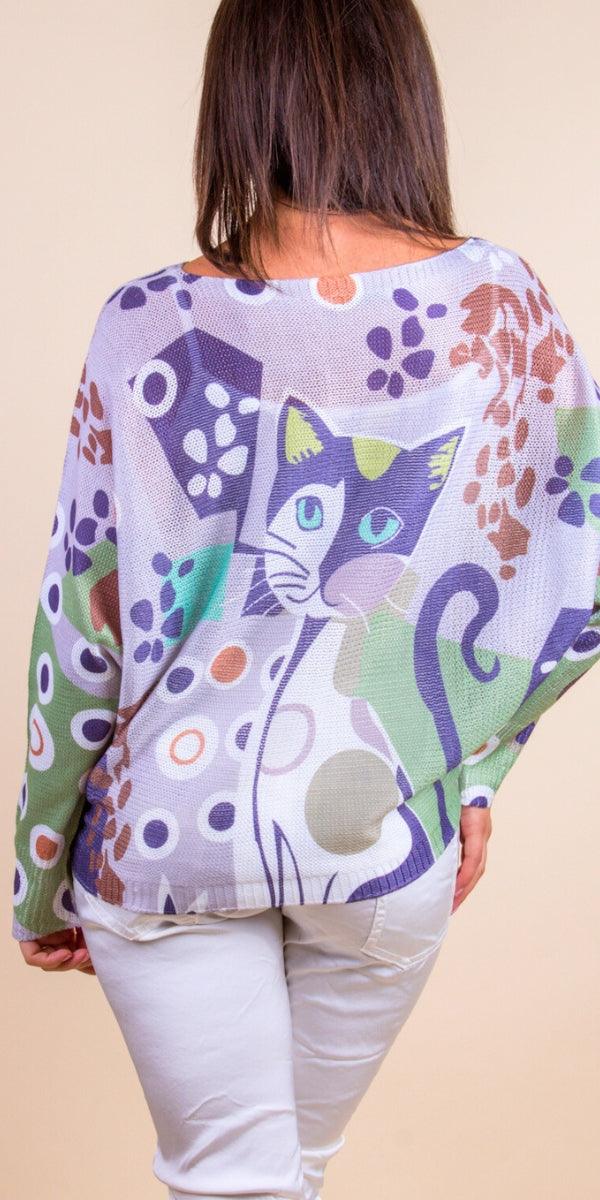 Emy Batwing Sweater with Cat Discount