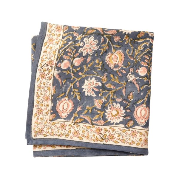 Scarf with indian flowers print MIRAJ KID: Indigo   KID For Sale