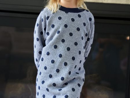 Lune Blue Polka-dot Fleece-lined Dress For Sale