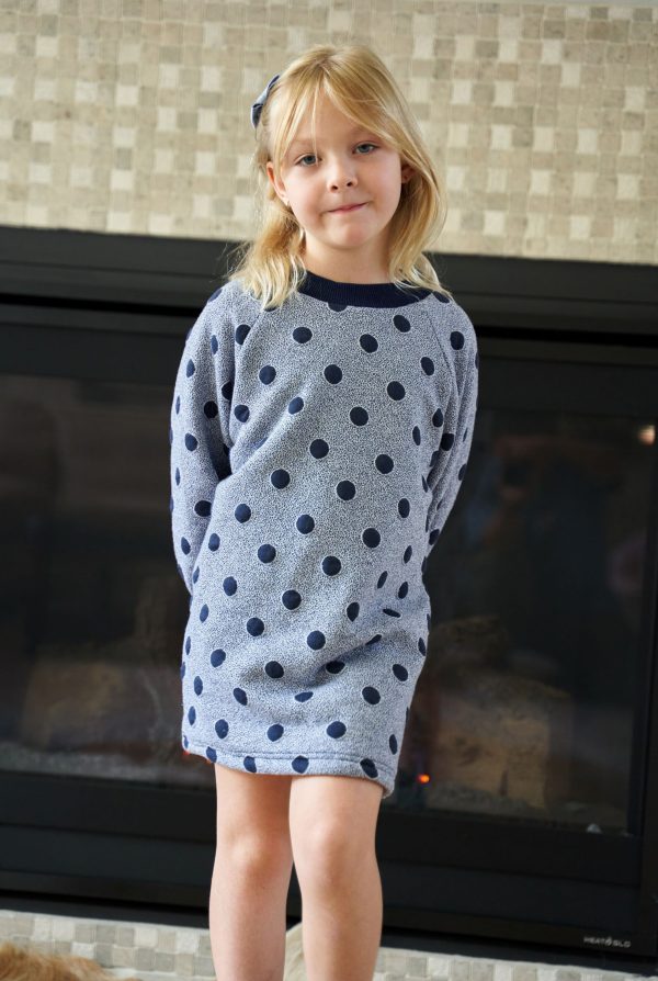 Lune Blue Polka-dot Fleece-lined Dress For Sale