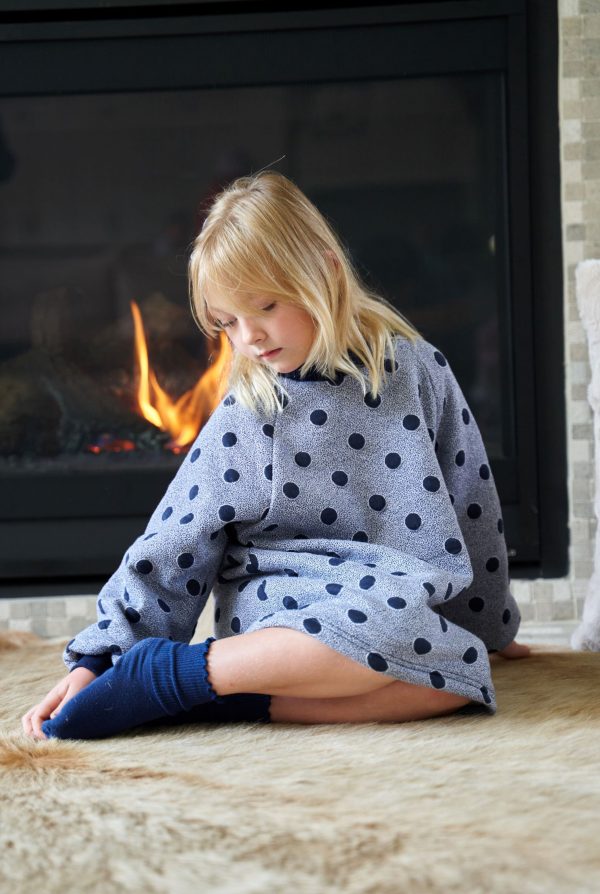 Lune Blue Polka-dot Fleece-lined Dress For Sale