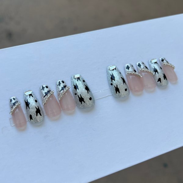 10 pcs luxury coffin painted leopard print press on nail with flash diamond crystal Rhinestones Supply