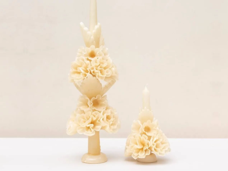 Handmade Floral Taper Candle: Large   Off-White Hot on Sale