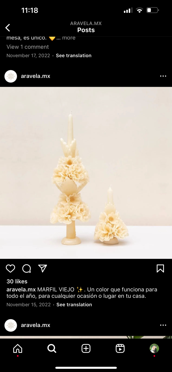 Handmade Floral Taper Candle: Large   Off-White Hot on Sale