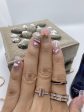 10 pcs customized fake coffin press on nail hand painted flesh pink adorable peach with rainbow for birthday Hot on Sale