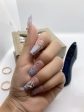 10 pcs luxury Gradient light blue coffin fake press on nail customized nail flash diamond cross Rhinestones on Sale