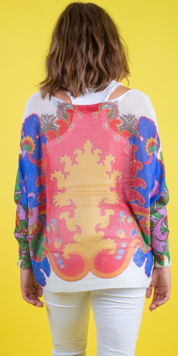 Emy Batwing Sweater with Royal Print Online Hot Sale