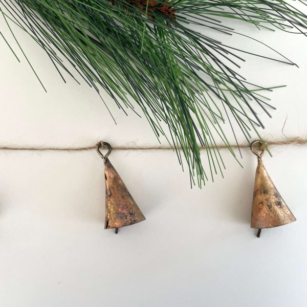 Rustic tin cone shaped brass bell jute holiday garland Online now