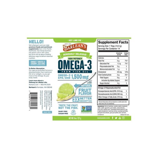 Barlean s Seriously Delicious Omega-3 High Potency Fish Oil Key Lime Pie (8oz-16oz) on Sale