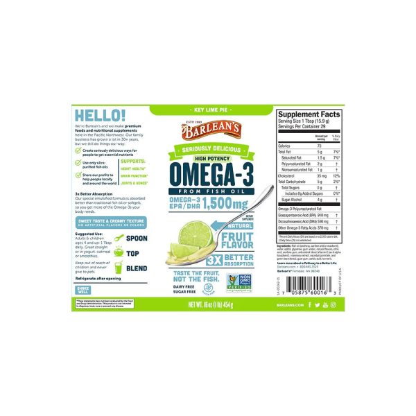 Barlean s Seriously Delicious Omega-3 High Potency Fish Oil Key Lime Pie (8oz-16oz) on Sale