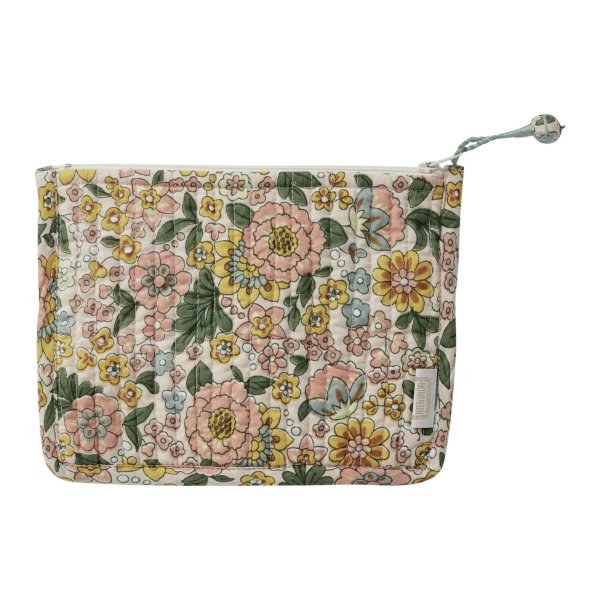 Quilted Indian Flowers Printed Small Pouch Amaia Rose Corail Online Sale