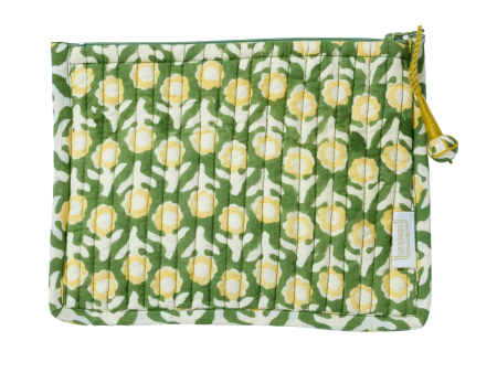 Quilted Indian Flower Printed Small Pouch Vishnu Green For Cheap