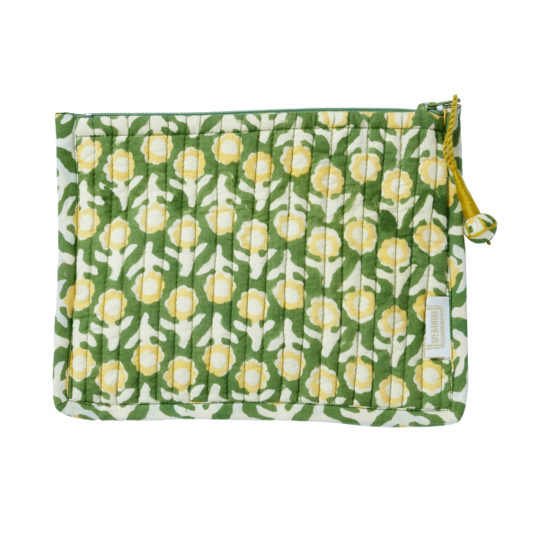 Quilted Indian Flower Printed Small Pouch Vishnu Green For Cheap