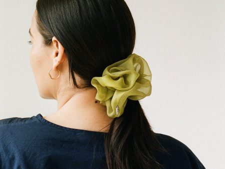 Sage Silk Organza Plant Dyed Scrunchie | Handmade Supply