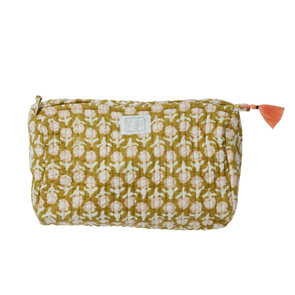 Toilet Pouch With Indian Flowers Isha Olive: 26x15cm Discount