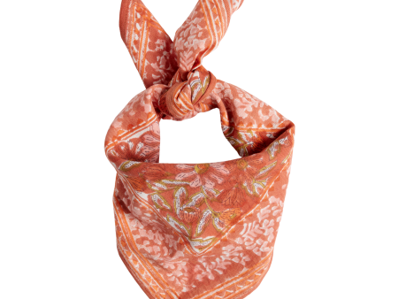 Scarf printed with Indian Flowers Meera Terracotta For Discount