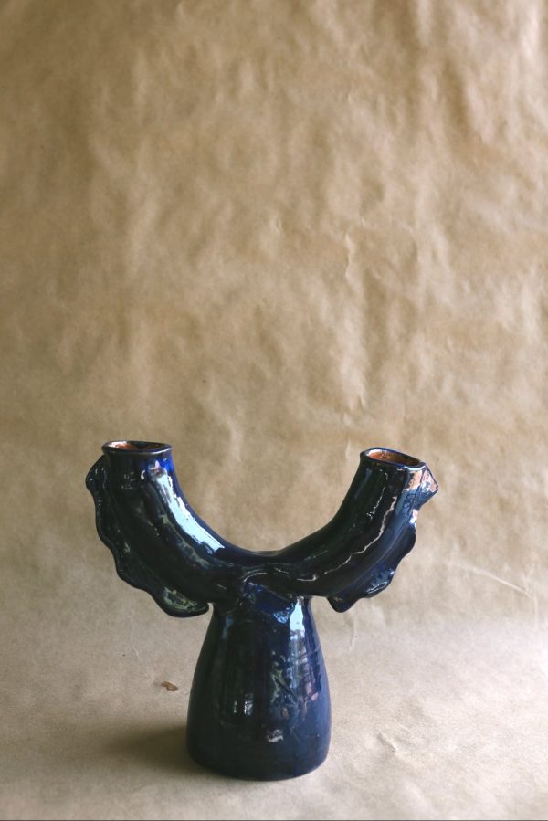 Indigo Arched Cylinder Vase with Ruffles on Sale