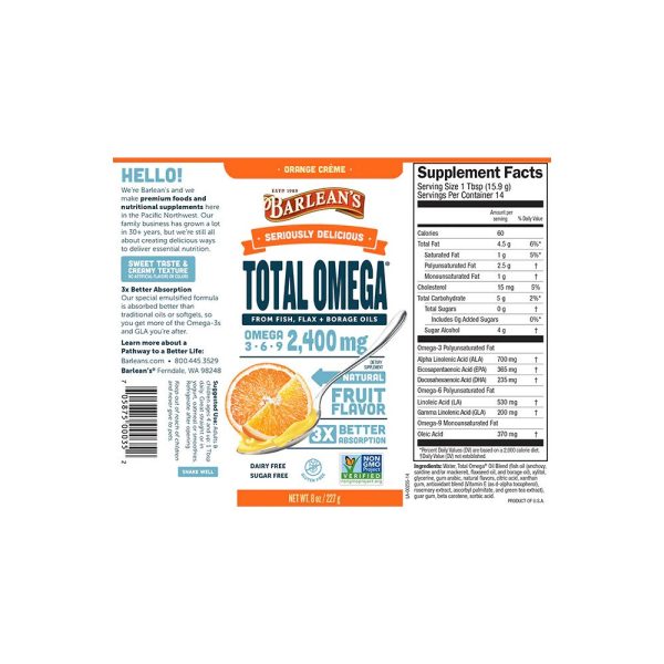 Barlean s Seriously Delicious Total Omega Orange Creme (8oz-16oz) For Sale